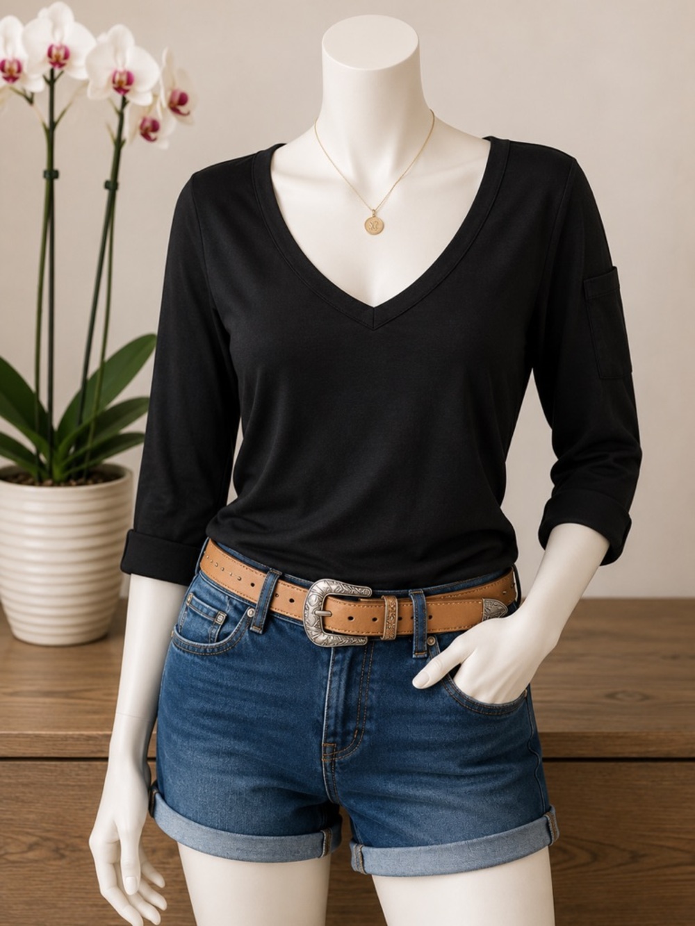 Women's Long Sleeve V-Neck Tee - Black L NEW - Picture 1 of 5